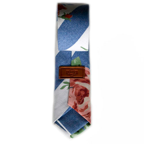Striped Floral Denim Tie