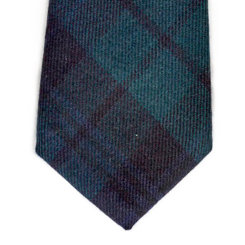 Forest Green and Navy Blue Tartan Wool and Denim Tie