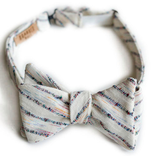 Cream Multicoloured Striped Cotton Bow Tie